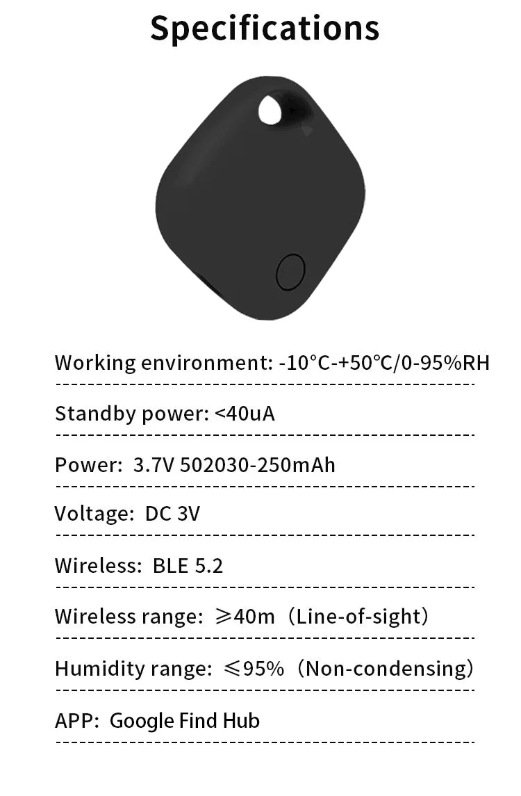 Traceo Tag Android Rechargeable — Localisateur Bluetooth compatible Google Find Hub | Xiaomi, Samsung